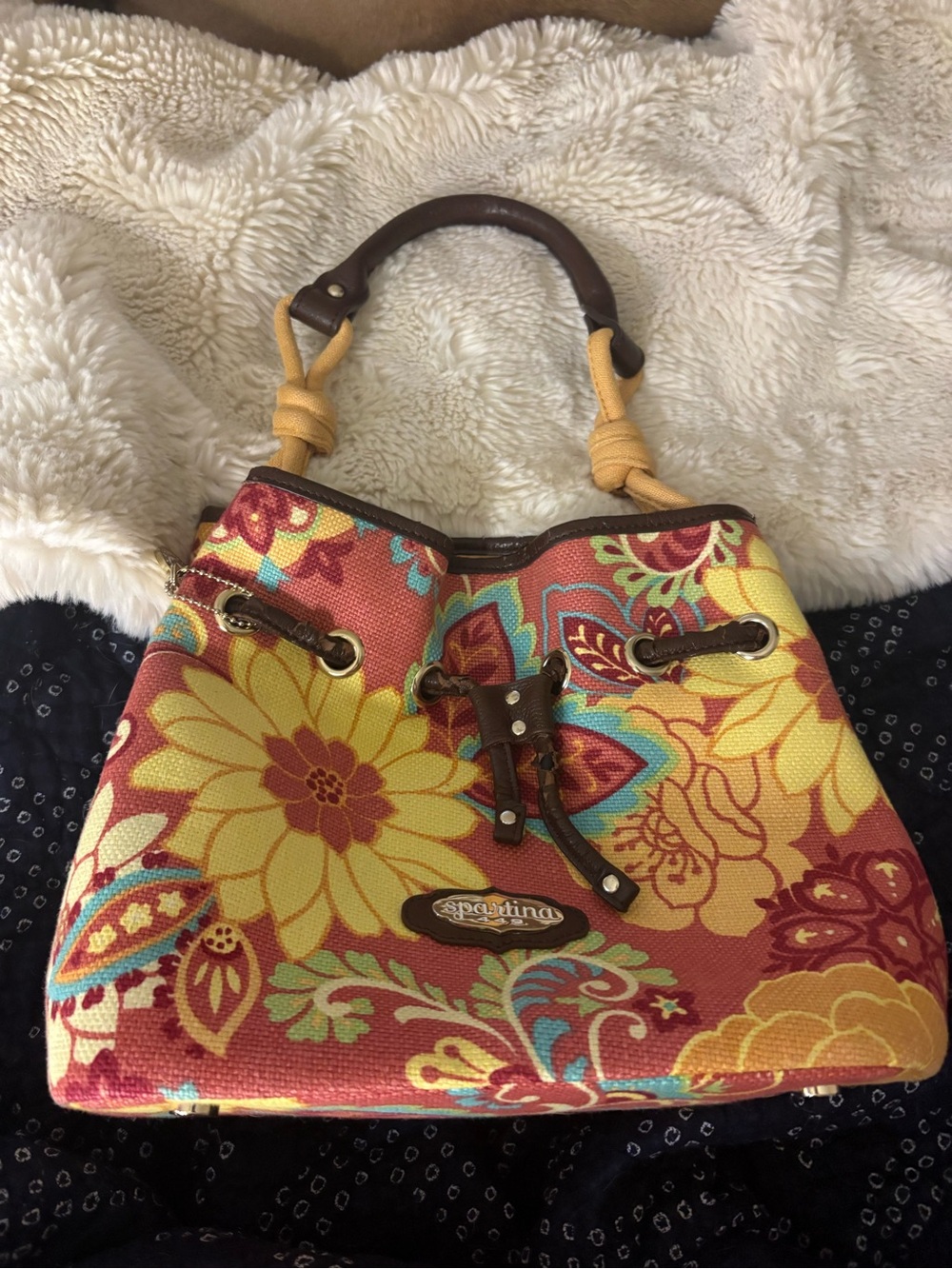Spartina 449 Floral Canvas Shoulder Bag in Yellow, Coral & Turquoise